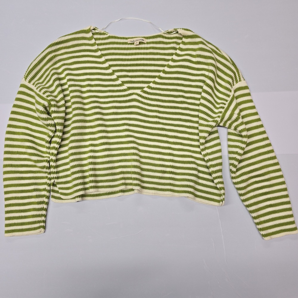 LA Hearts Womens Green White Striped V-Neck Knit Sweater Size Medium RN090233